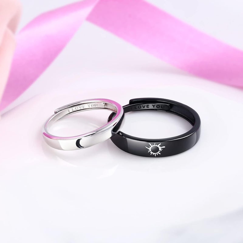 Beydodo 925 Silver Rings Custom Adjustable Sun and Moon Matching Rings Engraved I Love You Couples Rings Wedding - Image 5